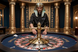 Live Roulette Tisch in einem &auml;gyptisch gestalteten Casino-Studio mit goldenen S&auml;ulen - Live Casino bei Cleobetra