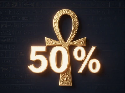 Goldenes Ankh-Symbol mit leuchtendem 50 Prozent Bonus-Overlay auf dunklem Hintergrund - Cleobetra Wochenend Reload Bonus
