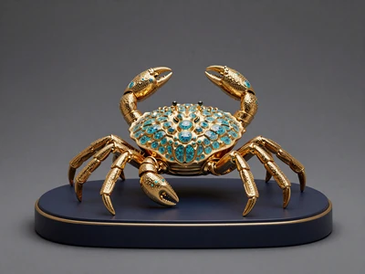 Goldener mechanischer Skarab&auml;us mit t&uuml;rkisfarbenem Juwel auf dunklem Podest - Cleobetra Bonus Crab Gamification