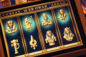 Goldener &auml;gyptischer Spielautomaten mit Hieroglyphen und Pharaonensymbolen - Online Spielautomaten bei Cleobetra